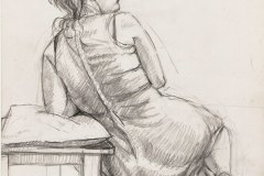 Backview-of-seated-girl. Pencil