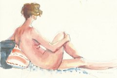 Reclining-female-nude-backview. Watercolours