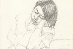 Sleeping-woman-on-train. Pencil