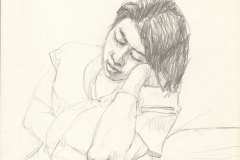 Sleeping-woman-on-train. Pencil
