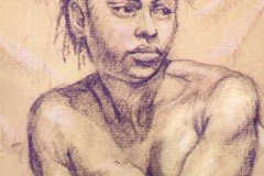 Woman-with-dreadlocks. Pastel and pencil