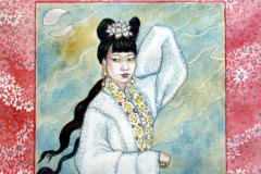 Lady-White-snake-rising-from the West lake. Watercolours