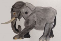 Valerie Mollard-Elephant statue, watercolours