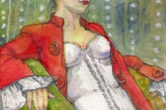 Woman-in-red-jacket. Watercolours